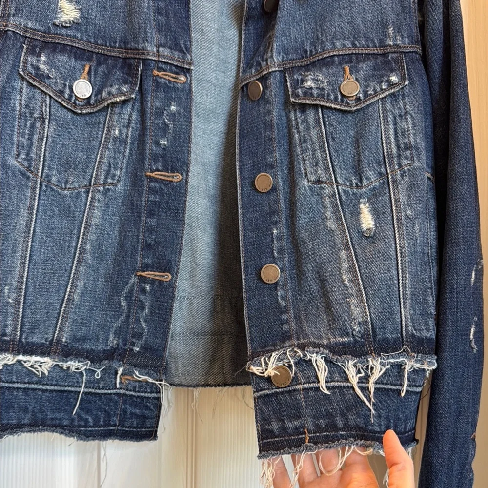 Women's Blue Distressed Jean Jacket - Picture 2 of 6